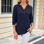 Shirt Blouse Women's Black White Wine Solid Color Button Street Daily Fashion V Neck S