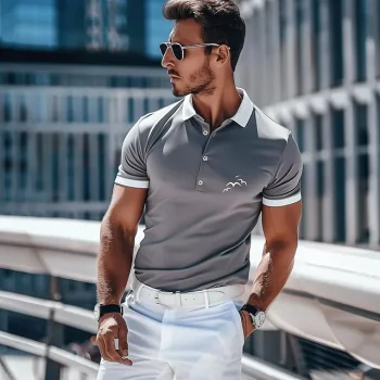 Men's Polo Business Polo Business Casual Lapel Classic Short Sleeve Color Block Patchwork Embroidered Summer Spring & Fall Sillver Gray Polo