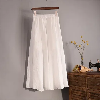 Women's Skirt Swing Midi Cotton Linen White Yellow Light Green Sky Blue Skirts Summer High Waist Basic Casual Casual Daily Weekend One-Size