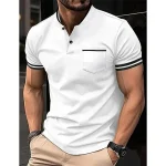 Men's Sport Polo Golf Shirt Casual Sports Stand Collar Short Sleeve Fashion Basic Color Block Button Pocket Summer Regular Fit Black White Red Blue Khaki Gray Sport Polo