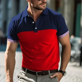 Men's Polo Shirt Golf Shirt Casual Holiday Lapel Short Sleeve Fashion Basic Color Block Patchwork Summer Regular Fit Magenta Black Navy Blue Polo Shirt