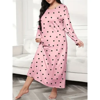 Women's Plus Size Pajamas Sleepwear Nightshirt Sleep Shirt Heart Butterfly Fashion Casual Home Bed Polyester Comfort Breathable Crew Neck Long Sleeve Spring Purple black Lotus Pink