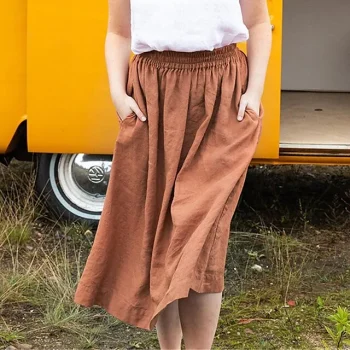 Women's Skirt A Line Midi Linen Navy Blue Khaki Skirts Summer Pocket Basic Casual Casual Daily Weekend S M L