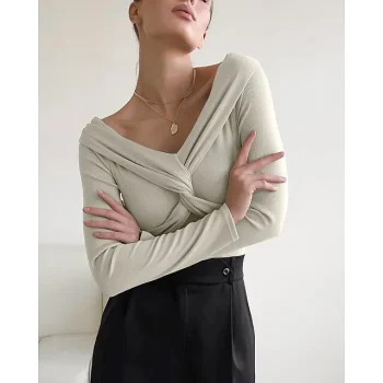 Shirt Blouse Women's Black White Khaki Plain Casual Fashion V Neck Regular Fit S