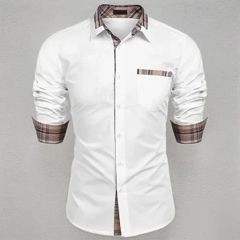 Men's Shirt Dress Shirt Button Up Shirt Black White Wine Long Sleeve Plain Lapel Spring & Fall Wedding Party Clothing Apparel Patchwork