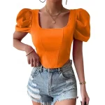 Shirt Blouse Women's Black Fuchsia Orange Solid Color Open Back Street Daily Fashion Square Neck S