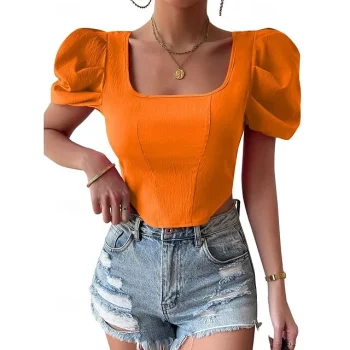 Shirt Blouse Women's Black Fuchsia Orange Solid Color Open Back Street Daily Fashion Square Neck S