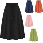 Women's Skirt A Line Knee-length Cotton Linen Black Pink Navy Blue Orange Skirts Summer Pocket Drawstring High Waist Basic Casual Casual Daily Weekend S M L