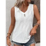 Tank Women's Black White Yellow Solid Color Button Street Daily Fashion V Neck S