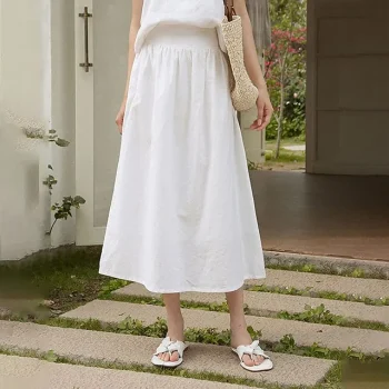 Women's Skirt A Line Swing Midi Linen Cotton Blend Black White Skirts Summer Fashion Casual Daily Holiday S M L