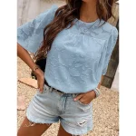 Shirt Blouse Women's Yellow Pink Red Solid Color Sexy Street Daily Fashion Round Neck S