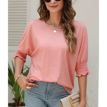 T shirt Tee Women's Black White Pink Plain Casual Fashion Round Neck Regular Fit S