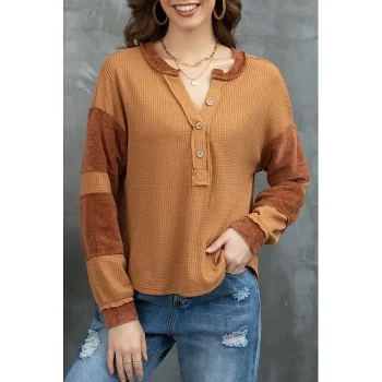 Hoodie Women's Orange Color Block Button Sports & Outdoor Daily Active Sports V Neck Regular Fit S