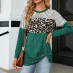 T shirt Tee Women's Pink Wine Navy Blue Leopard Striped Print Casual Fashion Round Neck Regular Fit S