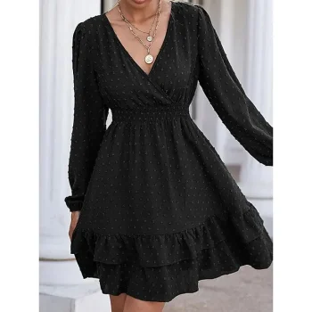 Women's Black Dress Party Dress Cocktail Dress Mini Dress Black White Pink Long Sleeve Plain Ruched Summer Spring Fall V Neck Elegant Wedding Guest Vacation Spring Dress S M L XL