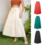 Women's Skirt Swing Maxi Cotton Linen Black Red Green Beige Skirts Summer Drawstring High Waist Basic Casual Casual Daily Weekend S M L
