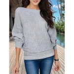 Women's Pullover Knitted Solid Color Stylish Basic Casual Long Sleeve Batwing Sleeve Regular Fit Regular Sweater Cardigans Boat Neck Fall Winter Blue Wine Black / Going out