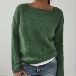 Women's Sweater Pullover Knitted Solid Color Basic Casual Long Sleeve Regular Fit Sweater Cardigans Boat Neck Spring Summer Green Blue Black / Holiday / Going out