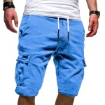 Men's Cargo Shorts Multi Pocket Map Outdoor Sports Knee Length Holiday Going out Weekend 100% Cotton Shorts Slim Lake blue Navy Inelastic