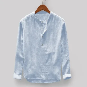 Men's Linen Shirt Shirt Summer Shirt Beach Shirt Light Blue Light Grey Apricot Half Sleeve Solid Color Collar Casual Hawaiian Clothing Apparel