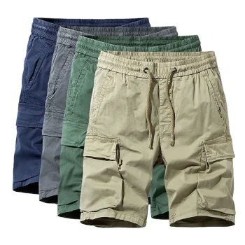 Men's Cargo Shorts Hiking Shorts Military Summer Outdoor Regular Fit 10“ Ripstop Breathable Quick Dry Multi Pockets Shorts Drawstring Elastic Waist Dark Grey Army Green Cotton Fishing Climbing