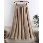 Women's Pleated Long Skirt Linen / Cotton Blend Black White Pink Blue Skirts Spring & Summer Ruched Fashion Casual Daily Going out One-Size
