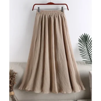 Women's Pleated Long Skirt Linen / Cotton Blend Black White Pink Blue Skirts Spring & Summer Ruched Fashion Casual Daily Going out One-Size