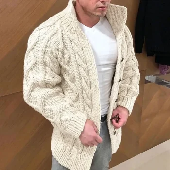 Men's Sweater Cardigan Cable Knit Knitted Solid Color Stand Collar Stylish Casual Outdoor Home Clothing Apparel Fall Winter Black Red S M L