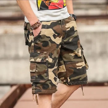 Men's Cargo Shorts Baggy Shorts Multi Pocket 6 Pocket Camouflage Breathable Knee Length Sports Outdoor Streetwear Casual Black Blue
