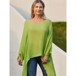 Women's Plus Size Shirt Blouse Plain Daily Vacation Going out White Green Rose Red Asymmetric 3/4 Length Sleeve Streetwear Daily Casual Boat Neck Regular Fit Spring Fall Fall & Winter
