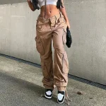 Women's Cargo Pants Pants Trousers Baggy Cotton Blend Plain Maillard Baggy Full Length Micro-elastic Mid Waist Fashion Casual Office Black Green S M Autumn / Fall