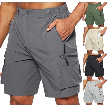 Men's Cargo Shorts Casual Shorts Elastic Waist Zipper Pocket Solid Color Ripstop Breathable Outdoor Daily Basic Casual Black Green