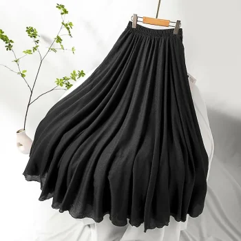 Women's Swing Skirts Maxi Linen Cotton Blend Black White Yellow Light Green Skirts Daily Casual Office / Career Spring Summer S M L