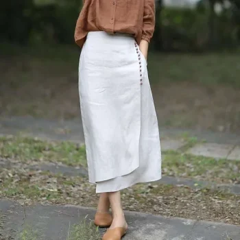 Women's Skirt Midi Pencil Long Skirt Linen Skirts White Blue Brown Skirts Split Ripped Asymmetric Hem Fashion Streetwear Basic Casual Street Daily Summer M L XL