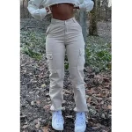 Women's Cargo Pants Pants Trousers Cotton Blend Plain Full Length Micro-elastic Mid Waist Fashion Casual Weekend Black Beige S M Summer Spring & Fall