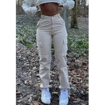 Women's Cargo Pants Pants Trousers Cotton Blend Plain Full Length Micro-elastic Mid Waist Fashion Casual Weekend Black Beige S M Summer Spring & Fall
