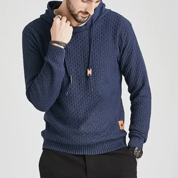 Men's Sweater Pullover Sweater Jumper Sweater Hoodie Ribbed Cable Knit Cropped Knitted Solid Color Hooded Stylish Basic Outdoor Daily Clothing Apparel Fall Winter Black White S M L
