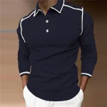Men's Polo Shirt Golf Shirt Street Casual Polo Collar Classic Long Sleeve Fashion Designer Solid Colored Patchwork Button Front Spring & Fall Regular Fit Wine Navy Blue Polo Shirt