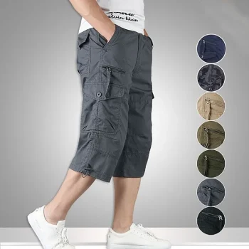 Men's Cargo Pants Cargo Trousers Work Pants Crop Multi Pocket Plain Camouflage Comfort Breathable Calf-Length Casual Daily Streetwear Cotton Blend Sports Fashion turmeric Black Micro-elastic