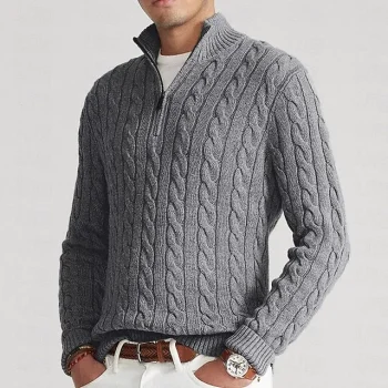 Men's Sweater Zip Sweater Pullover Ribbed Cable Knit Cropped Knitted Plain Half Zip Fashion Streetwear Outdoor Daily Wear Clothing Apparel Fall & Winter Black Blue S M L