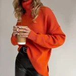 Women's Pullover Sweater Jumper Turtleneck Ribbed Knit Spandex Yarns Braided Spring Fall Winter Outdoor Halloween Daily Stylish Casual Soft Long Sleeve Solid Color Royal Blue Orange Green S M L