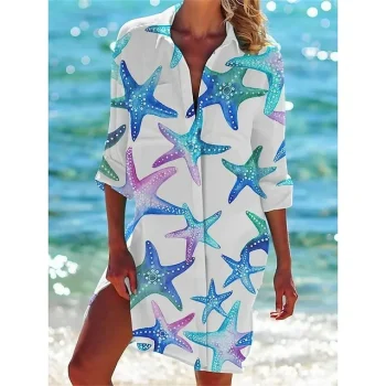 Women's Shirt Dress Casual Dress Shift Dress Mini Dress Outdoor Daily Date Polyester Fashion Classic Shirt Collar Pocket Print Half Sleeve Summer Spring Loose Fit ArmyGreen White Navy Blue Animal