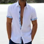 Men's Summer Shirt Beach Shirt Black White Blue Short Sleeve Plain Lapel Spring & Summer Hawaiian Holiday Clothing Apparel Pocket