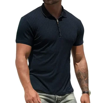 Men's Golf Shirt Knit Polo Casual Holiday Lapel Quarter Zip Short Sleeve Fashion Basic Plain Quarter Zip Summer Regular Fit Black White Wine Camel Green Blue Black Golf Shirt