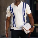 Men's Golf Shirt Knit Polo Outdoor Casual V Neck Short Sleeve Vintage Designer Striped Novelty Stripe Summer Spring Regular Fit Blue Golf Shirt