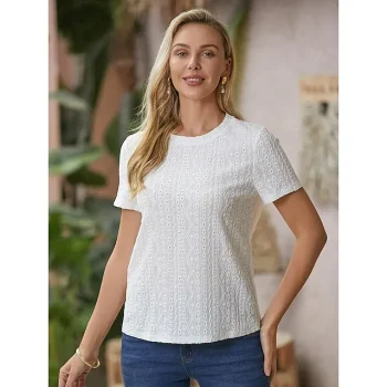 Women's T shirt Tee Plain Daily Weekend Black White Short Sleeve Elegant Fashion Basic Round Neck Regular Fit