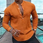 Men's Linen Shirt Shirt Popover Shirt Casual Shirt Summer Shirt Beach Shirt Black White Pink Long Sleeve Plain Henley Spring & Summer Casual Daily Clothing Apparel