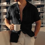 Men's Shirt Linen Shirt Button Up Shirt Casual Shirt Summer Shirt Beach Shirt Black White Pink Short Sleeve Plain Lapel Summer Casual Daily Clothing Apparel Front Pocket