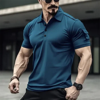 Men's Polo Shirt Golf Shirt Casual Holiday Lapel Classic Short Sleeve Fashion Basic Plain Button Summer Regular Fit Dark Brown Black Blue Green Dark Blue Gray Polo Shirt