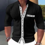 Men's Shirt Linen Shirt Button Up Shirt Casual Shirt Summer Shirt Beach Shirt Black White Blue Long Sleeve Color Block Standing Collar Spring & Summer Casual Daily Clothing Apparel